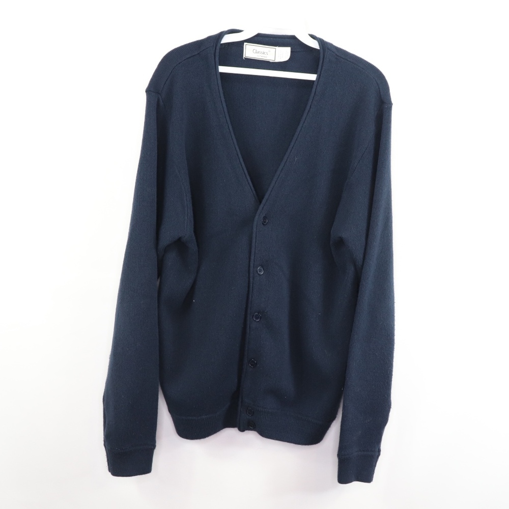 90s Mens Medium Button Up Cardigan Sweater Blue